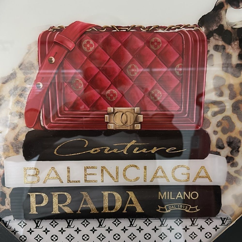 Crystal Luxe Designer Bag Book Animal Print Pictured Drawing Art Room Decor